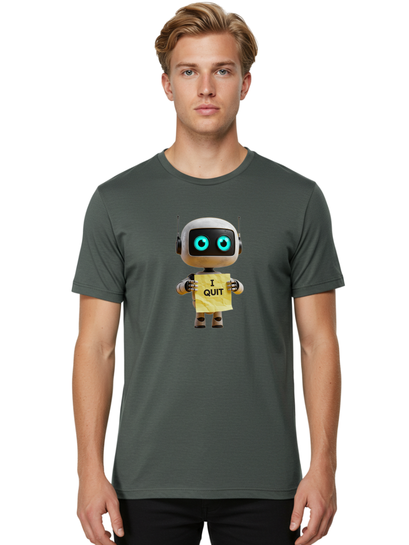 I-Quit-Robot-2 Men'S Graphic Tee, 100% Cotton, Comfortable Casual Summer Wear, Machine Washable, Vintage Camera, Old Camera, Antique Camera, Black Camera, Classic Photography, Photography Equipment, Nostalgic Device, Film Camera, Camera Art Bak744