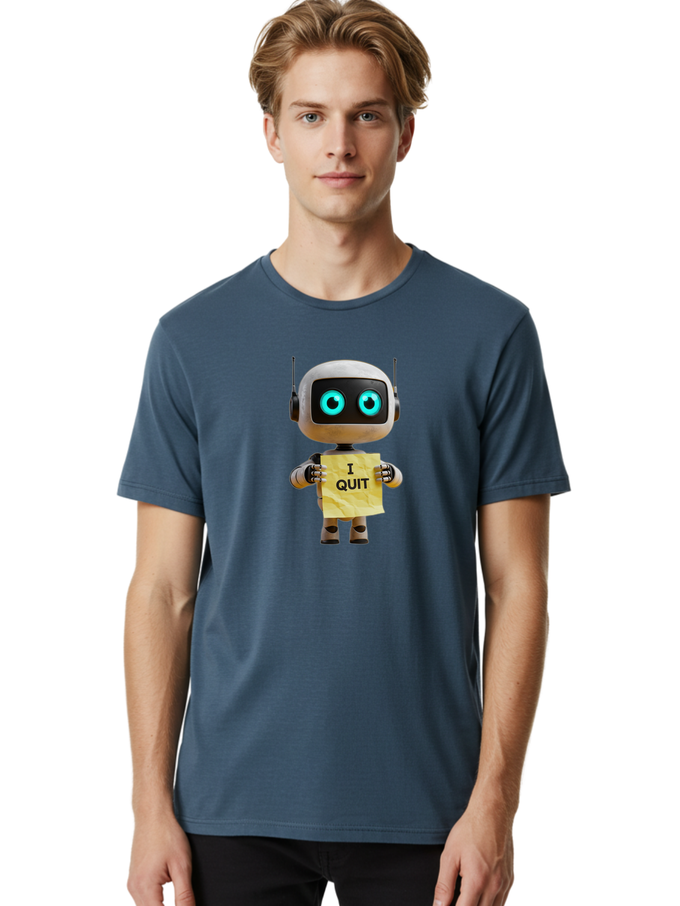 I-Quit-Robot-2 Men'S Graphic Tee, 100% Cotton, Comfortable Casual Summer Wear, Machine Washable, Vintage Camera, Old Camera, Antique Camera, Black Camera, Classic Photography, Photography Equipment, Nostalgic Device, Film Camera, Camera Art Bak744