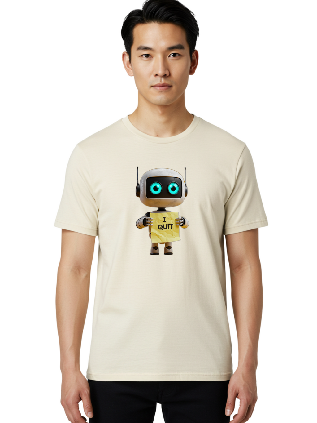 I-Quit-Robot-2 Men'S Graphic Tee, 100% Cotton, Comfortable Casual Summer Wear, Machine Washable, Vintage Camera, Old Camera, Antique Camera, Black Camera, Classic Photography, Photography Equipment, Nostalgic Device, Film Camera, Camera Art Bak744