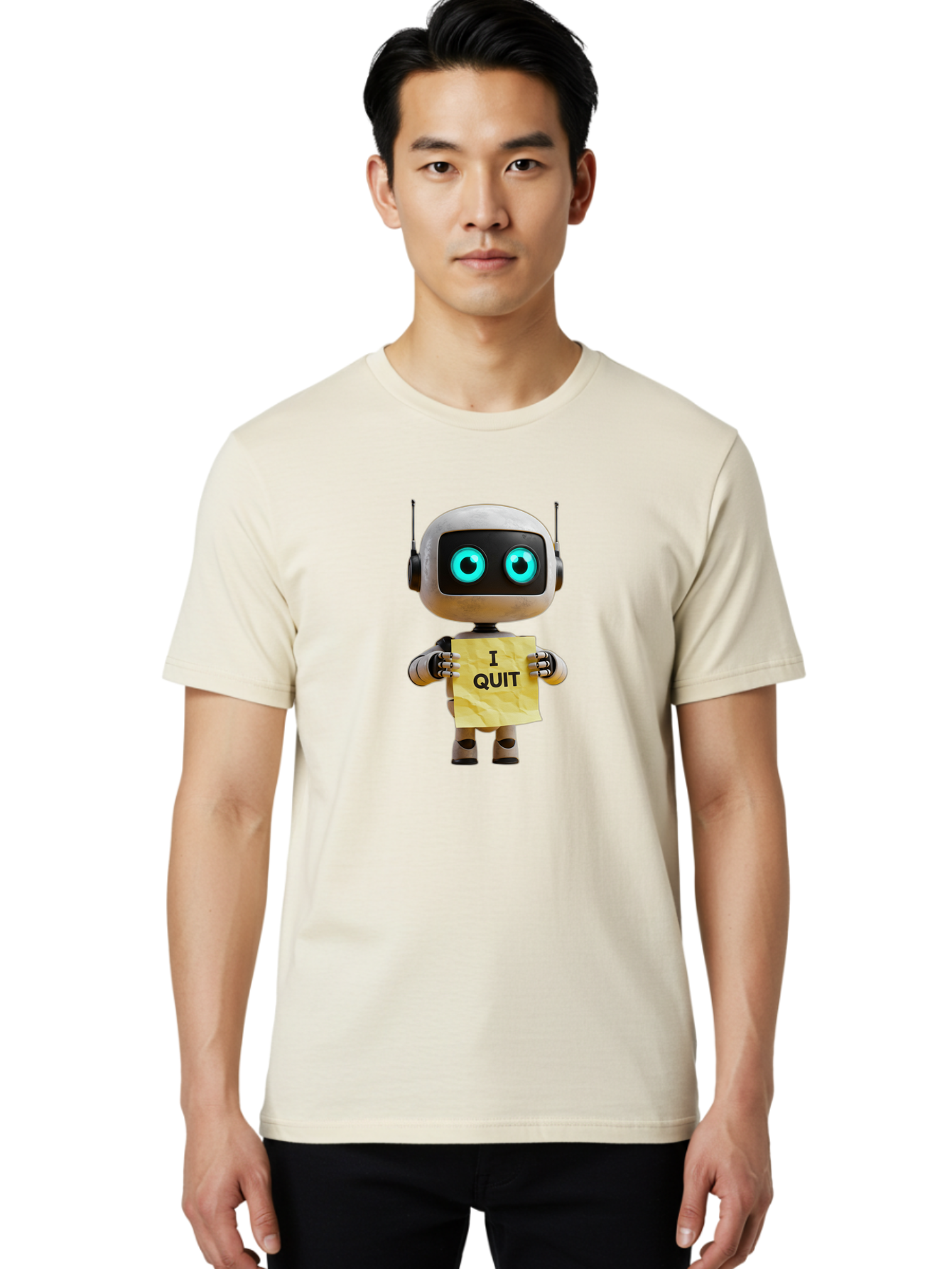 I-Quit-Robot-2 Men'S Graphic Tee, 100% Cotton, Comfortable Casual Summer Wear, Machine Washable, Vintage Camera, Old Camera, Antique Camera, Black Camera, Classic Photography, Photography Equipment, Nostalgic Device, Film Camera, Camera Art Bak744