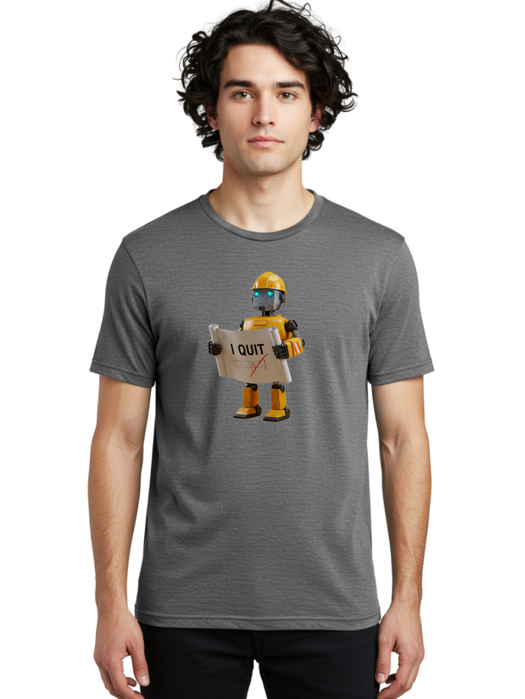 I-Quit-Robot-4 Men'S Graphic Tee, 100% Cotton, Comfortable Casual Summer Wear, Machine Washable, Vintage Camera, Old Camera, Antique Camera, Black Camera, Classic Photography, Photography Equipment, Nostalgic Device, Film Camera, Camera Art Bak746