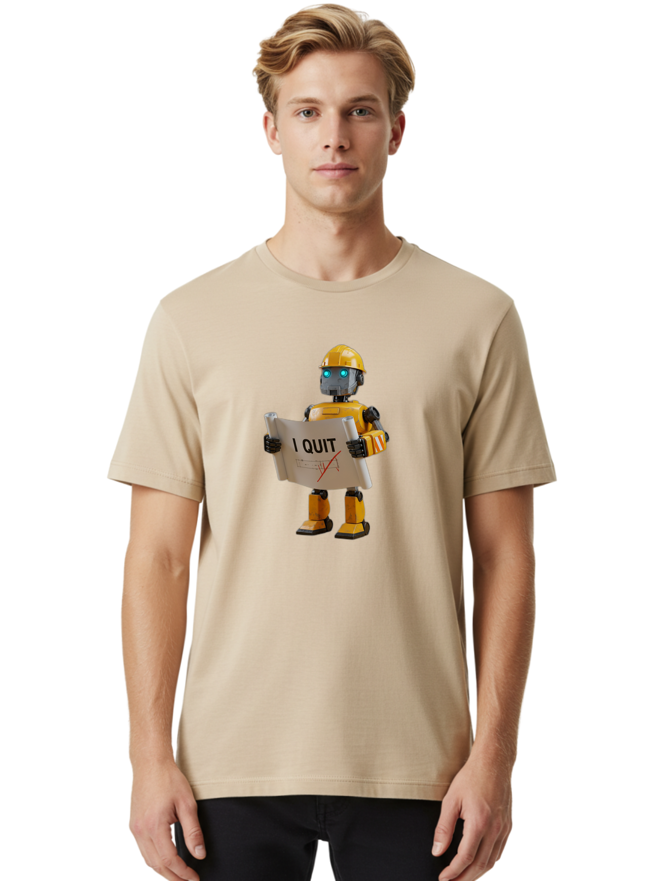 I-Quit-Robot-4 Men'S Graphic Tee, 100% Cotton, Comfortable Casual Summer Wear, Machine Washable, Vintage Camera, Old Camera, Antique Camera, Black Camera, Classic Photography, Photography Equipment, Nostalgic Device, Film Camera, Camera Art Bak746