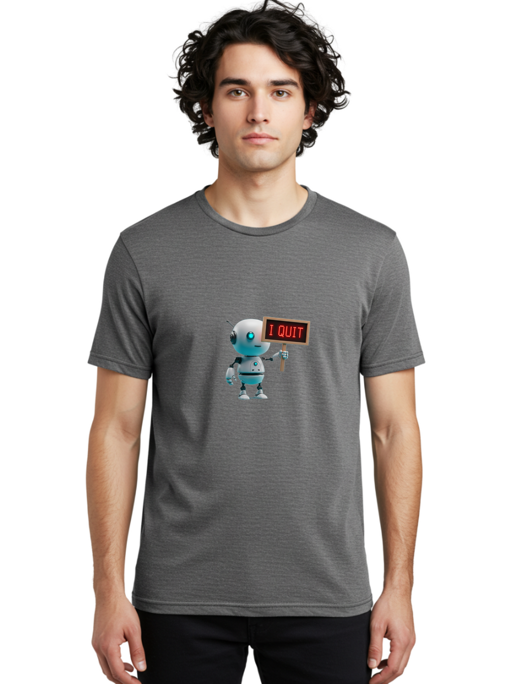 I-Quit-Robot-5 Men'S Graphic Tee, 100% Cotton, Comfortable Casual Summer Wear, Machine Washable, Vintage Camera, Old Camera, Antique Camera, Black Camera, Classic Photography, Photography Equipment, Nostalgic Device, Film Camera, Camera Art Bak747