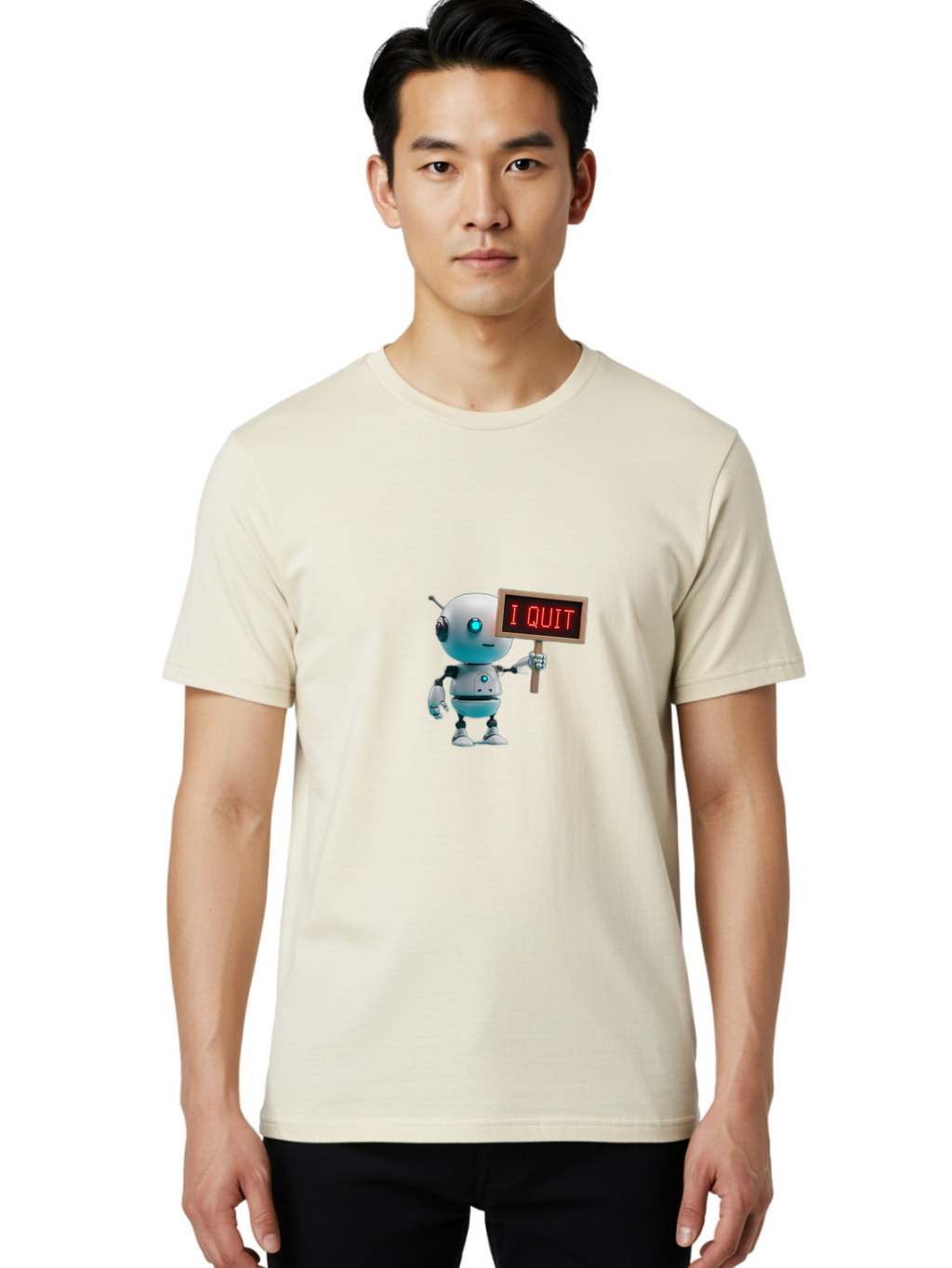 I-Quit-Robot-5 Men'S Graphic Tee, 100% Cotton, Comfortable Casual Summer Wear, Machine Washable, Vintage Camera, Old Camera, Antique Camera, Black Camera, Classic Photography, Photography Equipment, Nostalgic Device, Film Camera, Camera Art Bak747