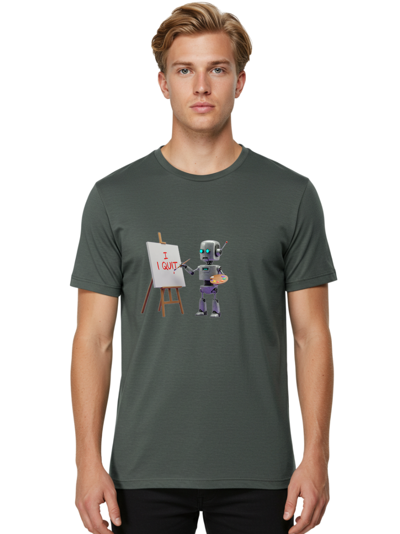 I-Quit-Robot-Painter Men'S Graphic Tee, 100% Cotton, Comfortable Casual Summer Wear, Machine Washable, Vintage Camera, Old Camera, Antique Camera, Black Camera, Classic Photography, Photography Equipment, Nostalgic Device, Film Camera, Bak748