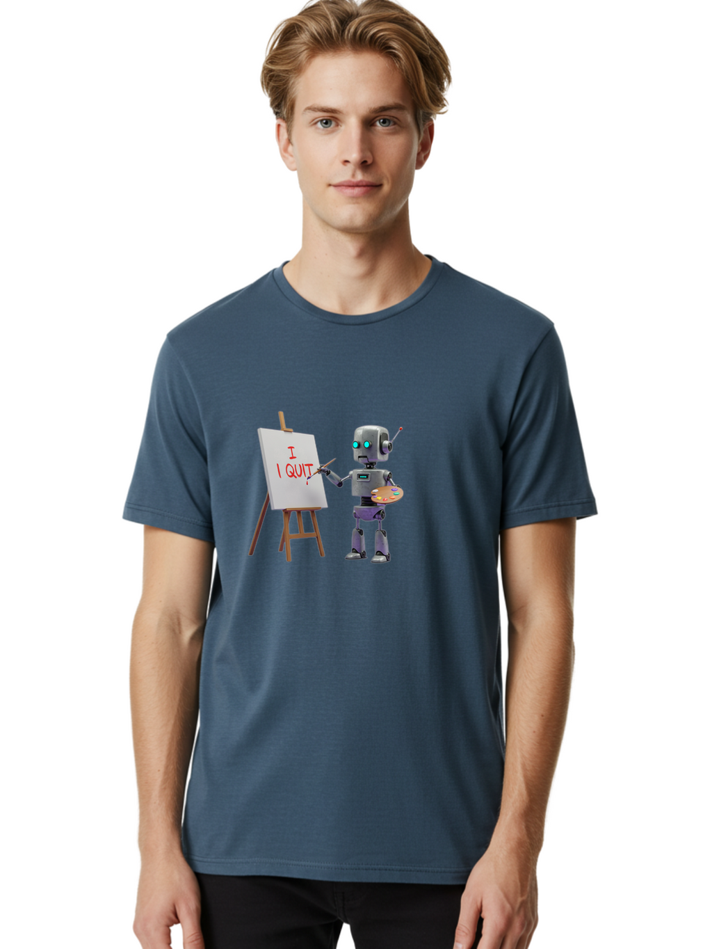 I-Quit-Robot-Painter Men'S Graphic Tee, 100% Cotton, Comfortable Casual Summer Wear, Machine Washable, Vintage Camera, Old Camera, Antique Camera, Black Camera, Classic Photography, Photography Equipment, Nostalgic Device, Film Camera, Bak748