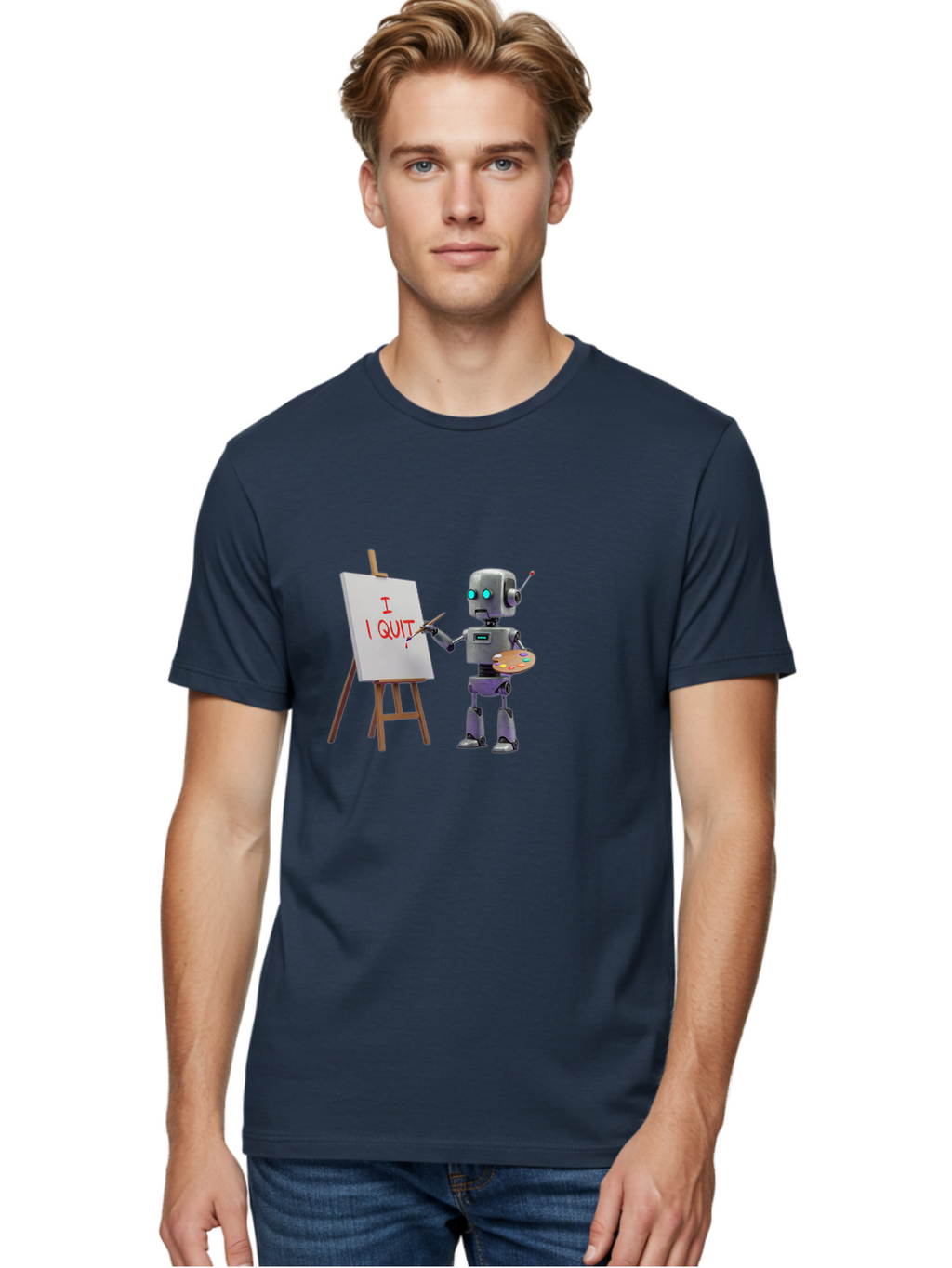 I-Quit-Robot-Painter Men'S Graphic Tee, 100% Cotton, Comfortable Casual Summer Wear, Machine Washable, Vintage Camera, Old Camera, Antique Camera, Black Camera, Classic Photography, Photography Equipment, Nostalgic Device, Film Camera, Bak748