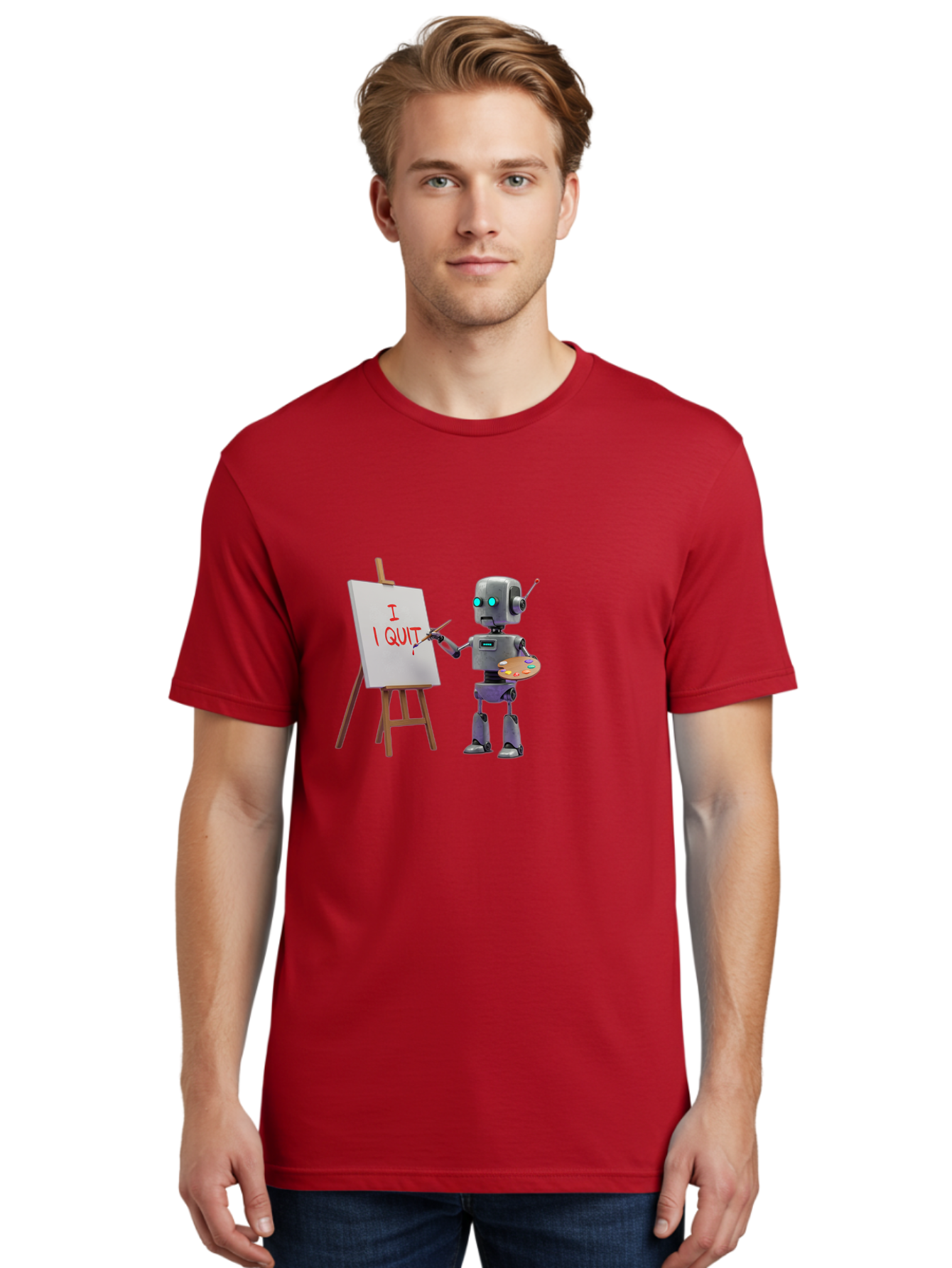 I-Quit-Robot-Painter Men'S Graphic Tee, 100% Cotton, Comfortable Casual Summer Wear, Machine Washable, Vintage Camera, Old Camera, Antique Camera, Black Camera, Classic Photography, Photography Equipment, Nostalgic Device, Film Camera, Bak748