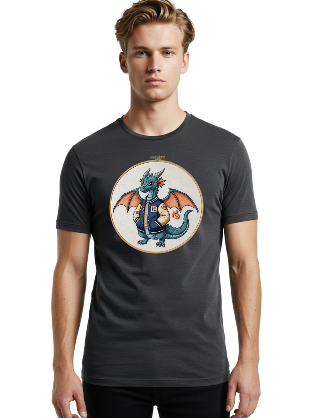 Ib-Dragon-Varsity-Jacket Men'S Graphic Tee, 100% Cotton, Comfortable Casual Summer Wear, Machine Washable, Vintage Camera, Old Camera, Antique Camera, Black Camera, Classic Photography, Photography Equipment, Nostalgic Device, Film Camera, Bak752