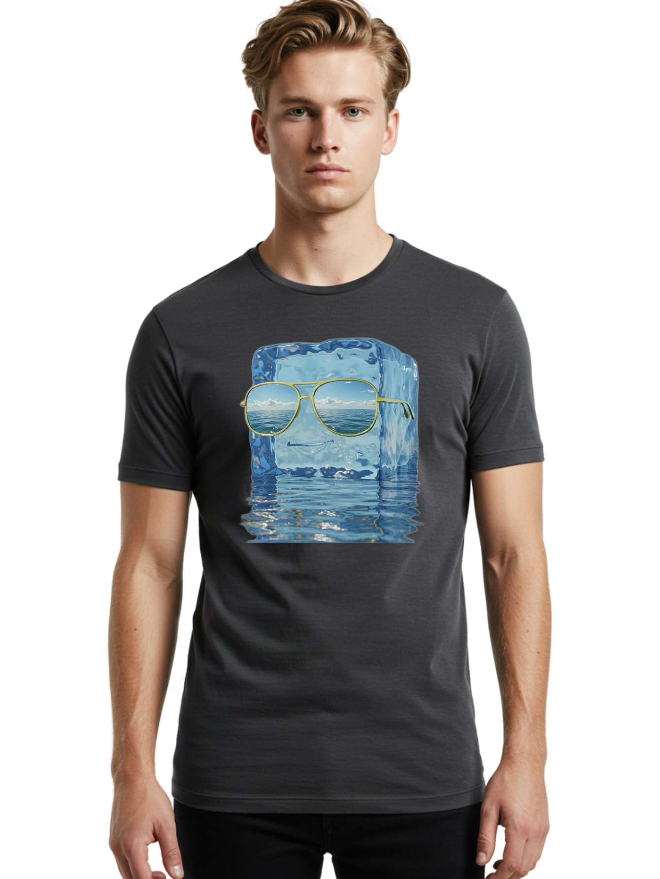 Iceberg-Sunglasses Men'S Graphic Tee, 100% Cotton, Comfortable Casual Summer Wear, Machine Washable, Vintage Camera, Old Camera, Antique Camera, Black Camera, Classic Photography, Photography Equipment, Nostalgic Device, Film Camera, Bak769