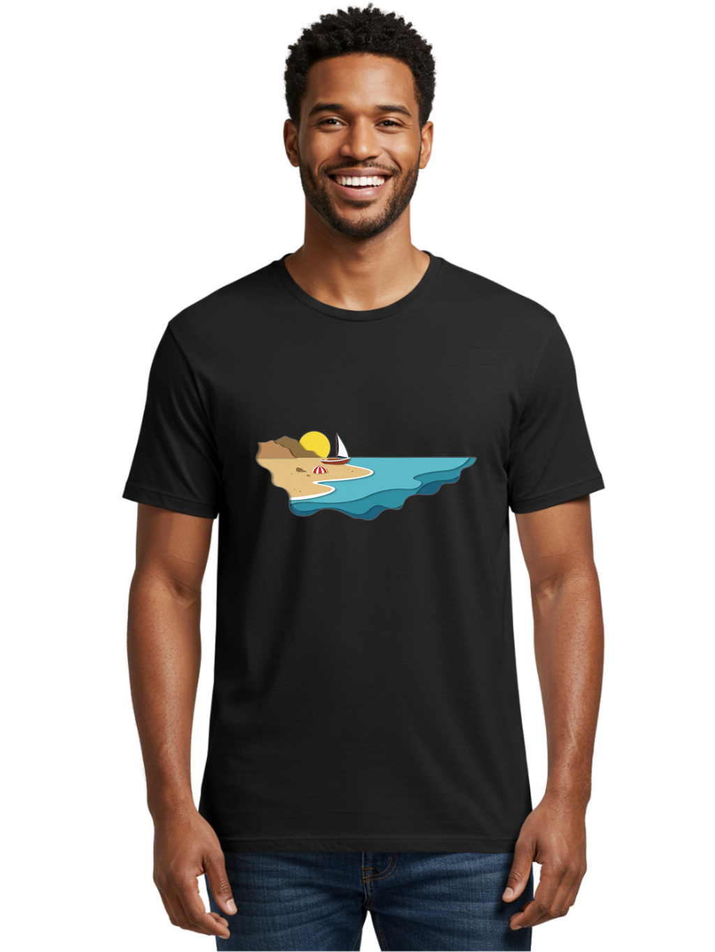 Island-With-Sailboat Men'S Graphic Tee, 100% Cotton, Comfortable Casual Summer Wear, Machine Washable, Vintage Camera, Old Camera, Antique Camera, Black Camera, Classic Photography, Photography Equipment, Nostalgic Device, Film Camera, Bak771
