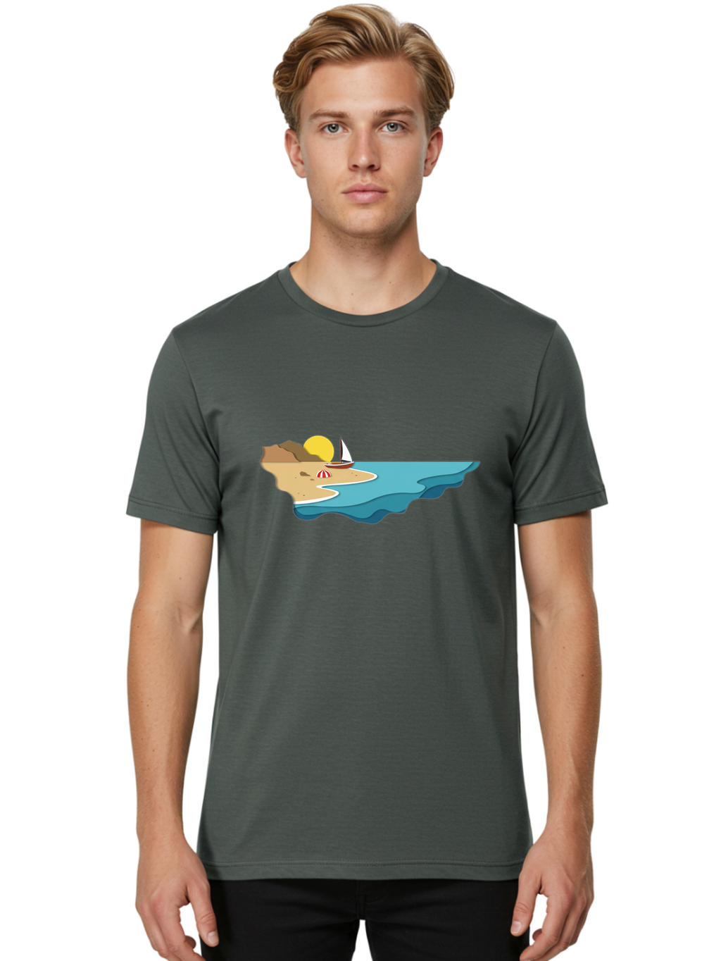 Island-With-Sailboat Men'S Graphic Tee, 100% Cotton, Comfortable Casual Summer Wear, Machine Washable, Vintage Camera, Old Camera, Antique Camera, Black Camera, Classic Photography, Photography Equipment, Nostalgic Device, Film Camera, Bak771