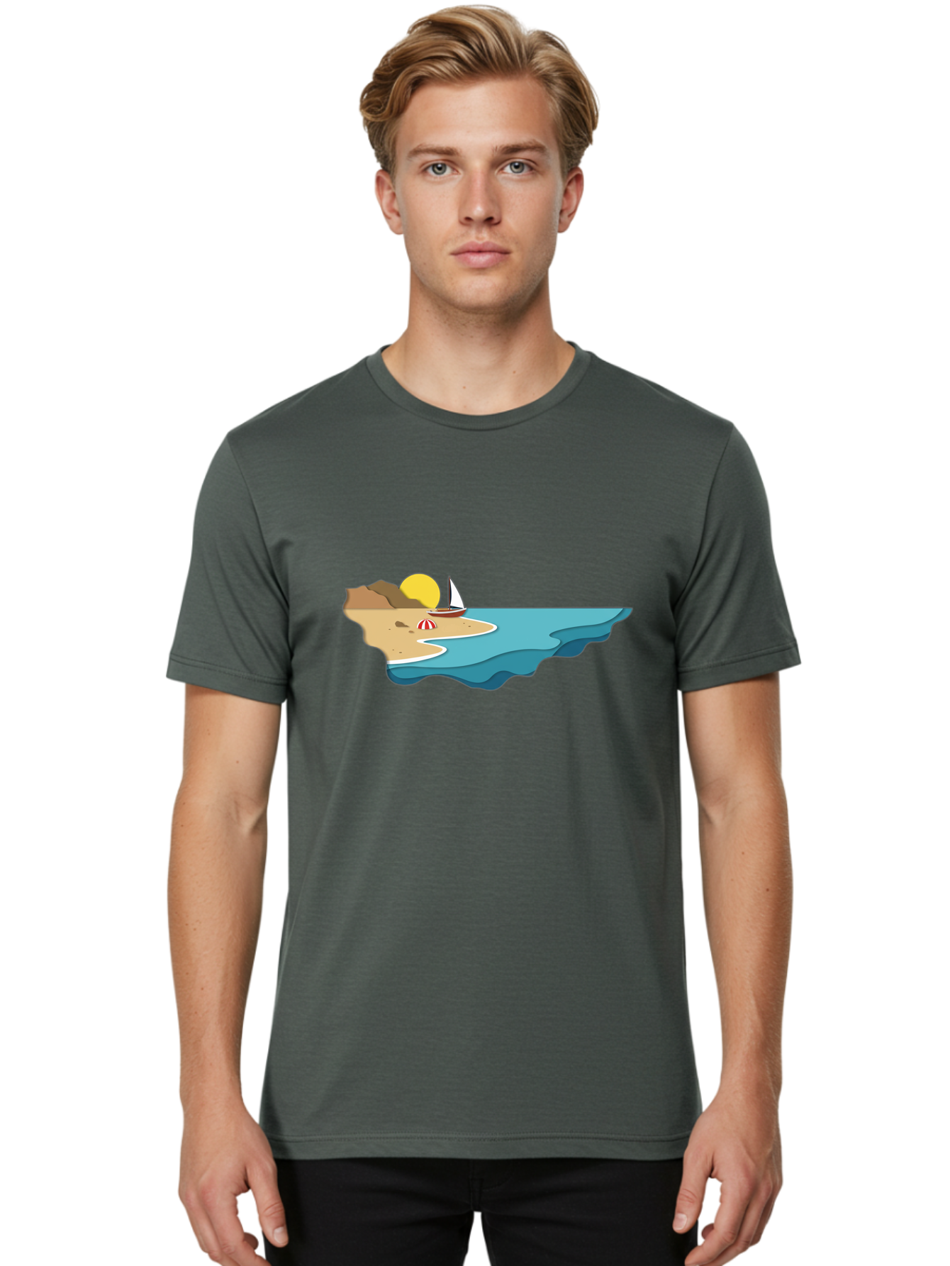 Island-With-Sailboat Men'S Graphic Tee, 100% Cotton, Comfortable Casual Summer Wear, Machine Washable, Vintage Camera, Old Camera, Antique Camera, Black Camera, Classic Photography, Photography Equipment, Nostalgic Device, Film Camera, Bak771