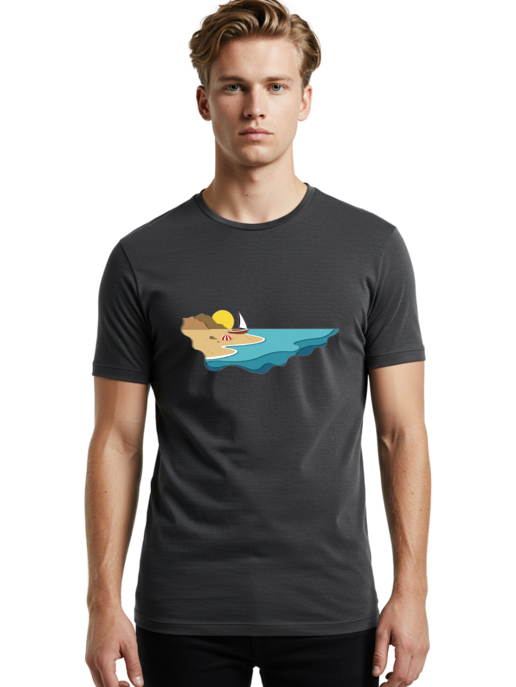 Island-With-Sailboat Men'S Graphic Tee, 100% Cotton, Comfortable Casual Summer Wear, Machine Washable, Vintage Camera, Old Camera, Antique Camera, Black Camera, Classic Photography, Photography Equipment, Nostalgic Device, Film Camera, Bak771