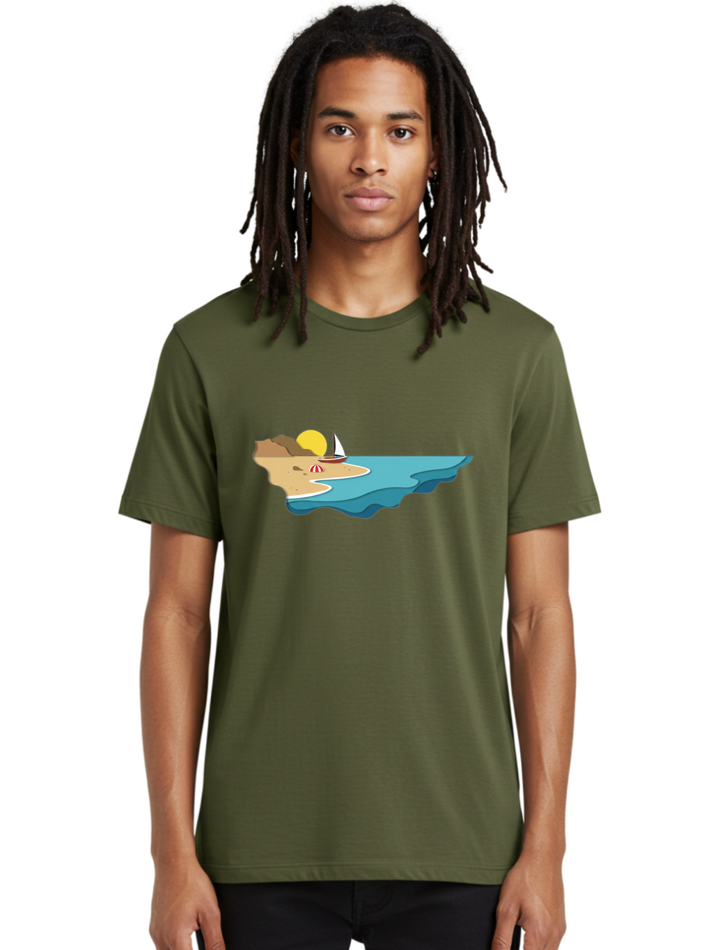Island-With-Sailboat Men'S Graphic Tee, 100% Cotton, Comfortable Casual Summer Wear, Machine Washable, Vintage Camera, Old Camera, Antique Camera, Black Camera, Classic Photography, Photography Equipment, Nostalgic Device, Film Camera, Bak771