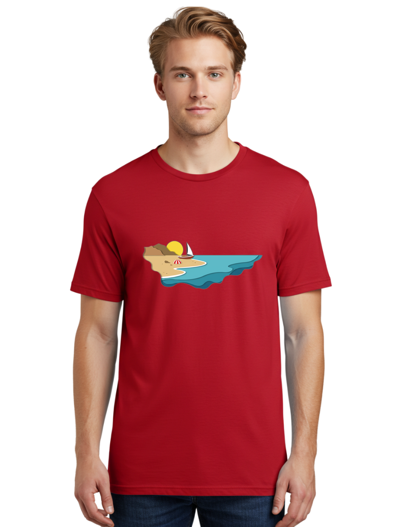 Island-With-Sailboat Men'S Graphic Tee, 100% Cotton, Comfortable Casual Summer Wear, Machine Washable, Vintage Camera, Old Camera, Antique Camera, Black Camera, Classic Photography, Photography Equipment, Nostalgic Device, Film Camera, Bak771