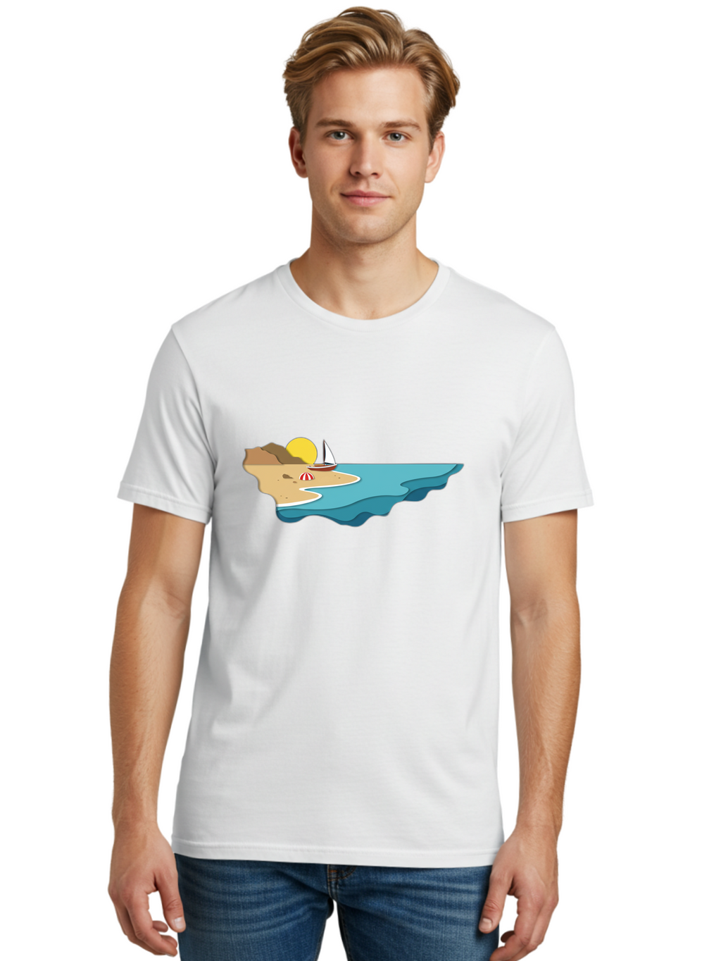 Island-With-Sailboat Men'S Graphic Tee, 100% Cotton, Comfortable Casual Summer Wear, Machine Washable, Vintage Camera, Old Camera, Antique Camera, Black Camera, Classic Photography, Photography Equipment, Nostalgic Device, Film Camera, Bak771