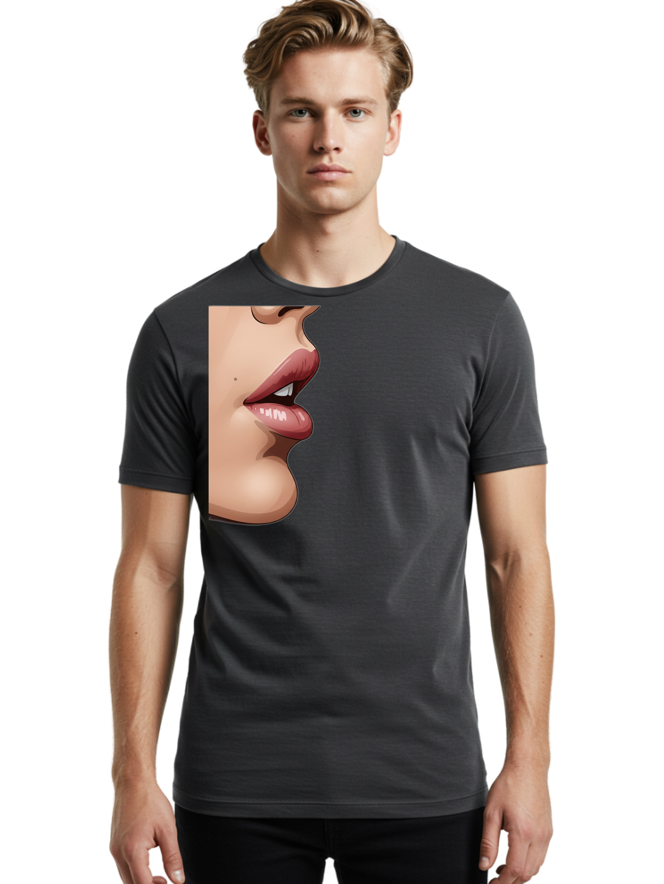 Kissing-Lips Men'S Graphic Tee, 100% Cotton, Comfortable Casual Summer Wear, Machine Washable, Vintage Camera, Old Camera, Antique Camera, Black Camera, Classic Photography, Photography Equipment, Nostalgic Device, Film Camera, Camera Art Bak777