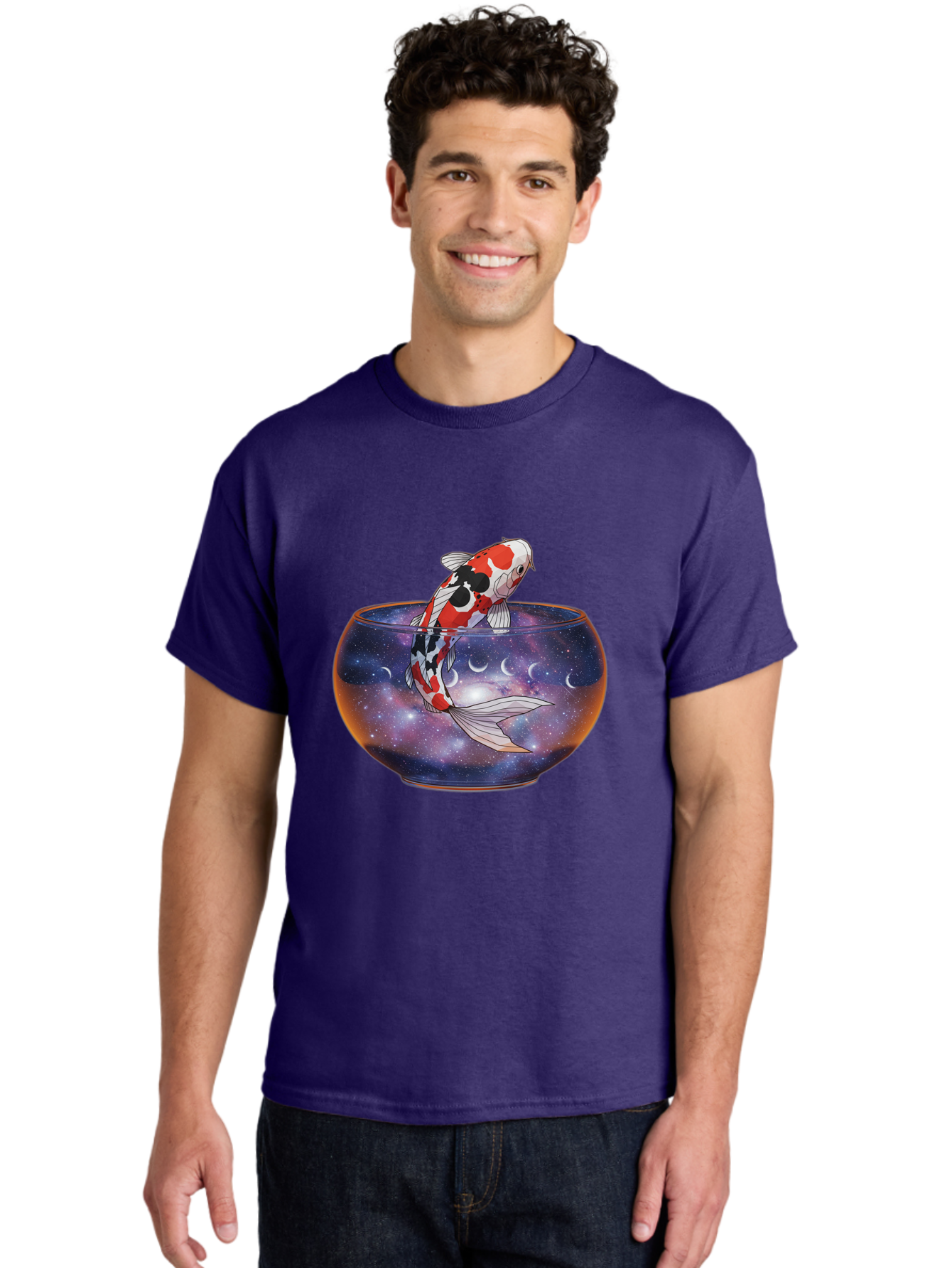 Koi-Fish-In-Galaxy-Bowl-1 Men'S Graphic Tee, 100% Cotton, Comfortable Casual Summer Wear, Machine Washable, Vintage Camera, Old Camera, Antique Camera, Black Camera, Classic Photography, Photography Equipment, Nostalgic Device, Film Camera, Bak793