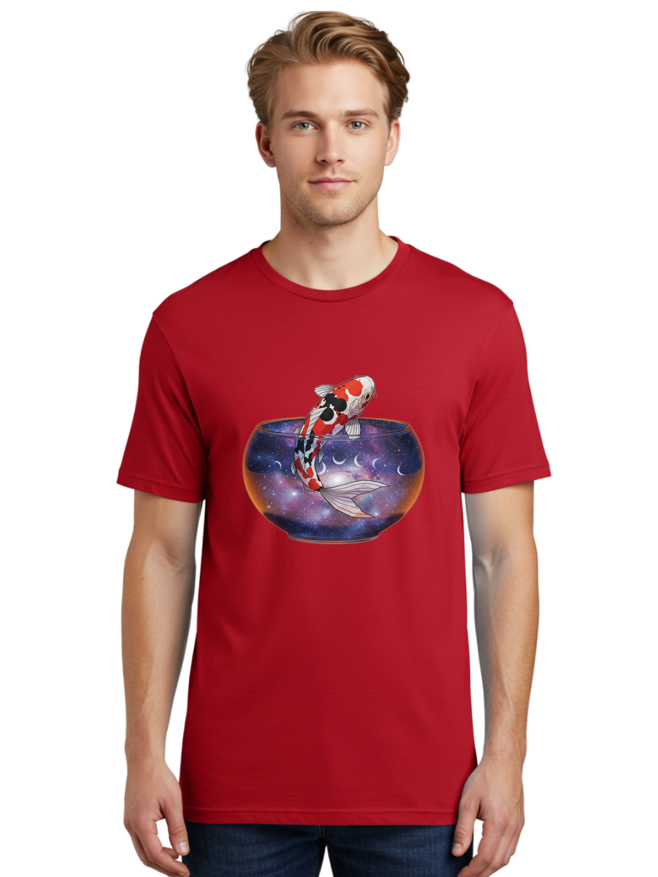 Koi-Fish-In-Galaxy-Bowl-1 Men'S Graphic Tee, 100% Cotton, Comfortable Casual Summer Wear, Machine Washable, Vintage Camera, Old Camera, Antique Camera, Black Camera, Classic Photography, Photography Equipment, Nostalgic Device, Film Camera, Bak793