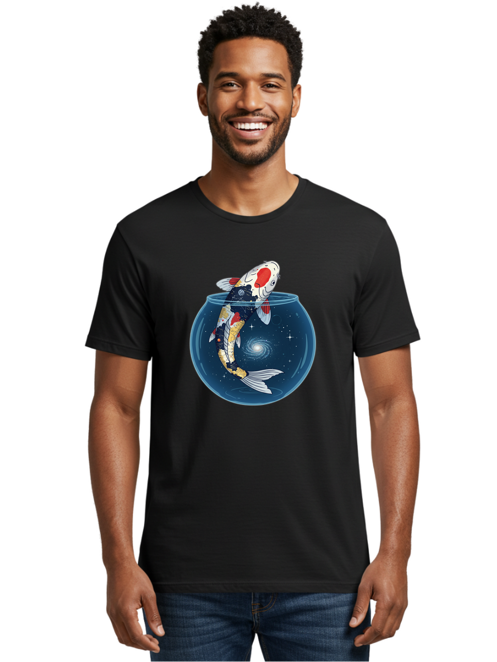 Koi-Fish-In-Galaxy-Bowl Men'S Graphic Tee, 100% Cotton, Comfortable Casual Summer Wear, Machine Washable, Vintage Camera, Old Camera, Antique Camera, Black Camera, Classic Photography, Photography Equipment, Nostalgic Device, Film Camera, Bak794