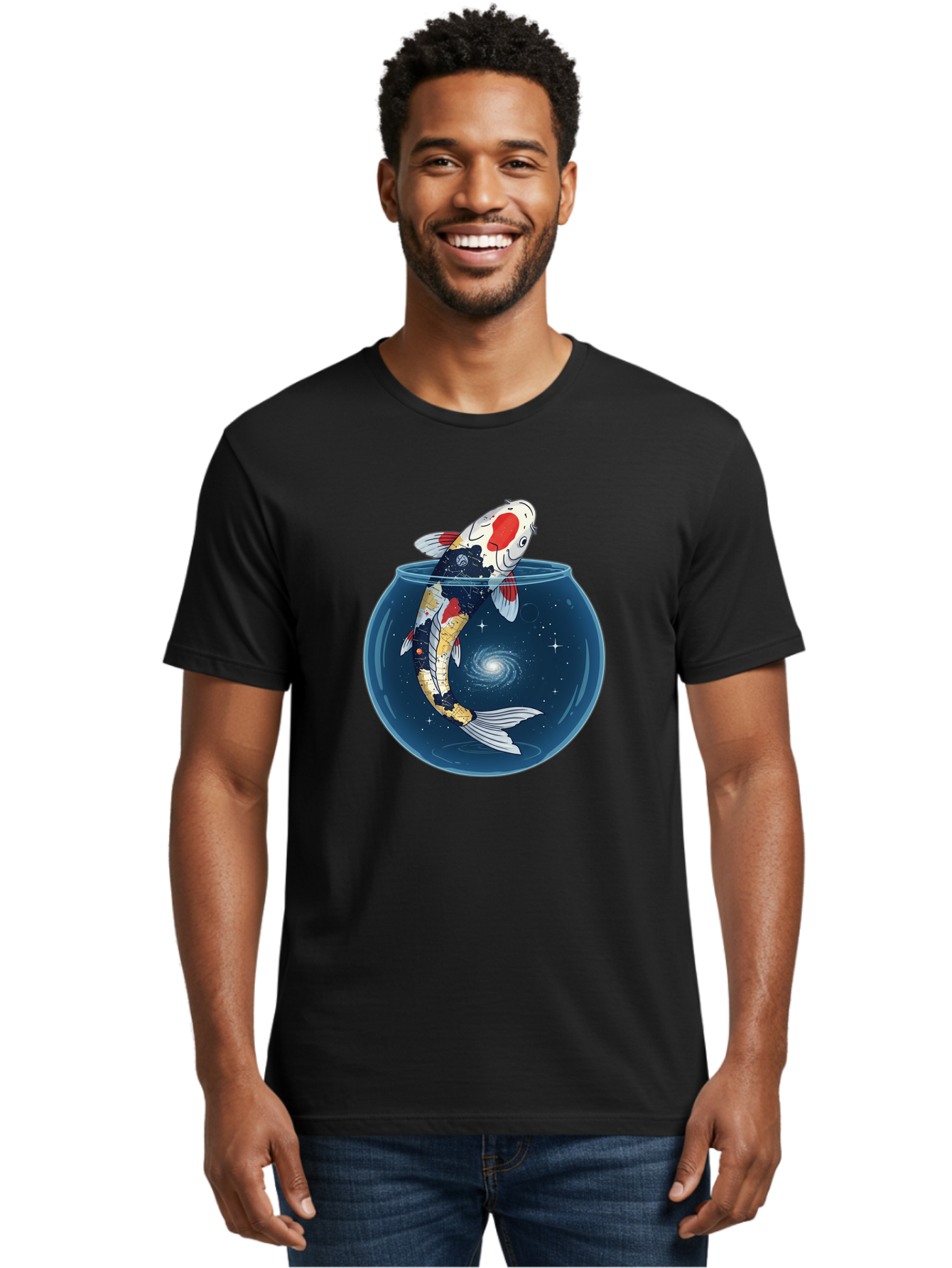 Koi-Fish-In-Galaxy-Bowl Men'S Graphic Tee, 100% Cotton, Comfortable Casual Summer Wear, Machine Washable, Vintage Camera, Old Camera, Antique Camera, Black Camera, Classic Photography, Photography Equipment, Nostalgic Device, Film Camera, Bak794