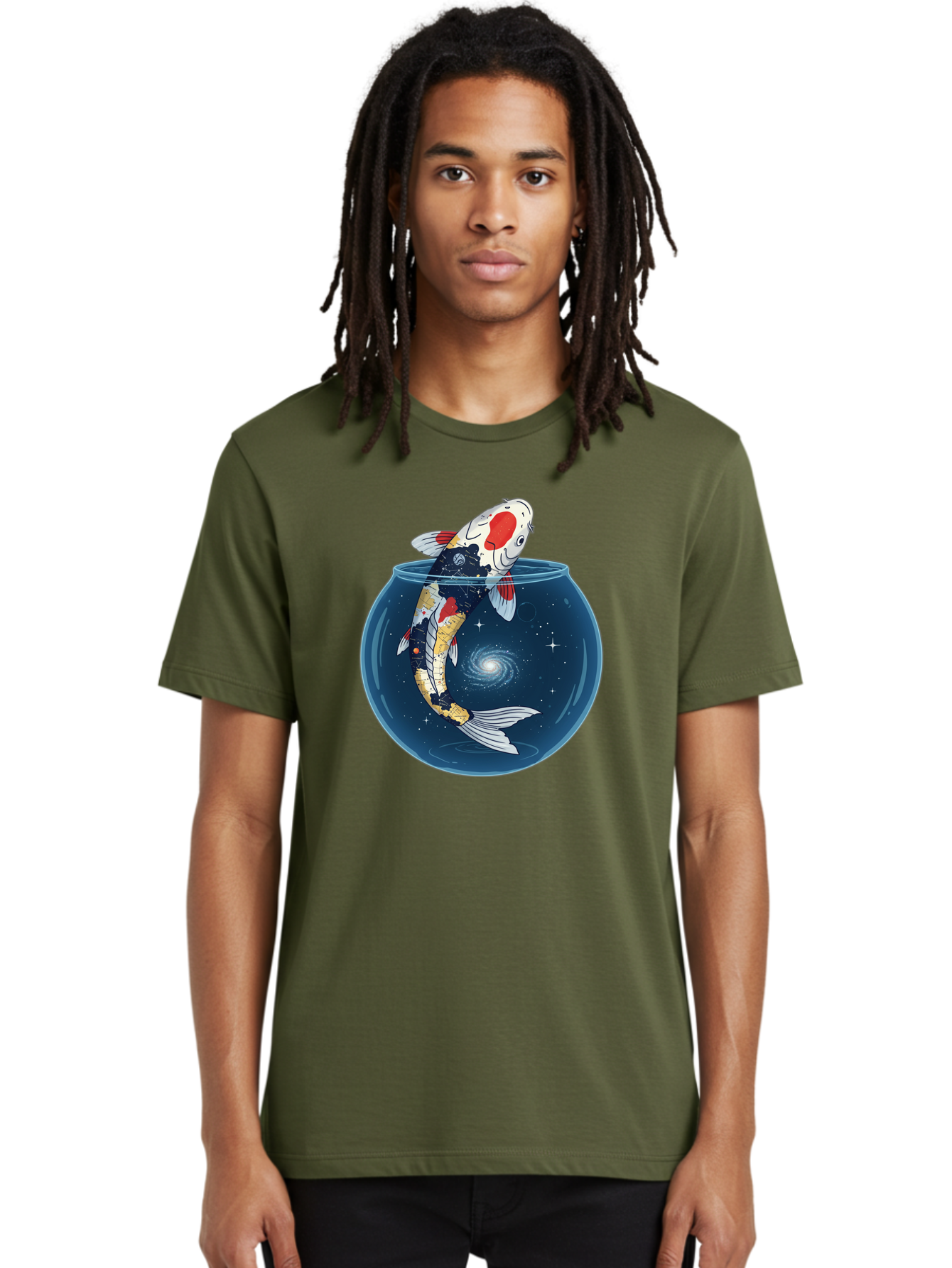 Koi-Fish-In-Galaxy-Bowl Men'S Graphic Tee, 100% Cotton, Comfortable Casual Summer Wear, Machine Washable, Vintage Camera, Old Camera, Antique Camera, Black Camera, Classic Photography, Photography Equipment, Nostalgic Device, Film Camera, Bak794