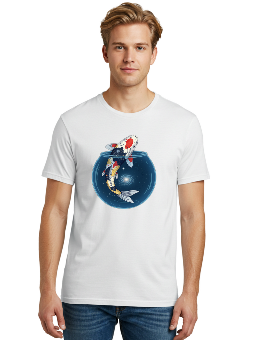 Koi-Fish-In-Galaxy-Bowl Men'S Graphic Tee, 100% Cotton, Comfortable Casual Summer Wear, Machine Washable, Vintage Camera, Old Camera, Antique Camera, Black Camera, Classic Photography, Photography Equipment, Nostalgic Device, Film Camera, Bak794