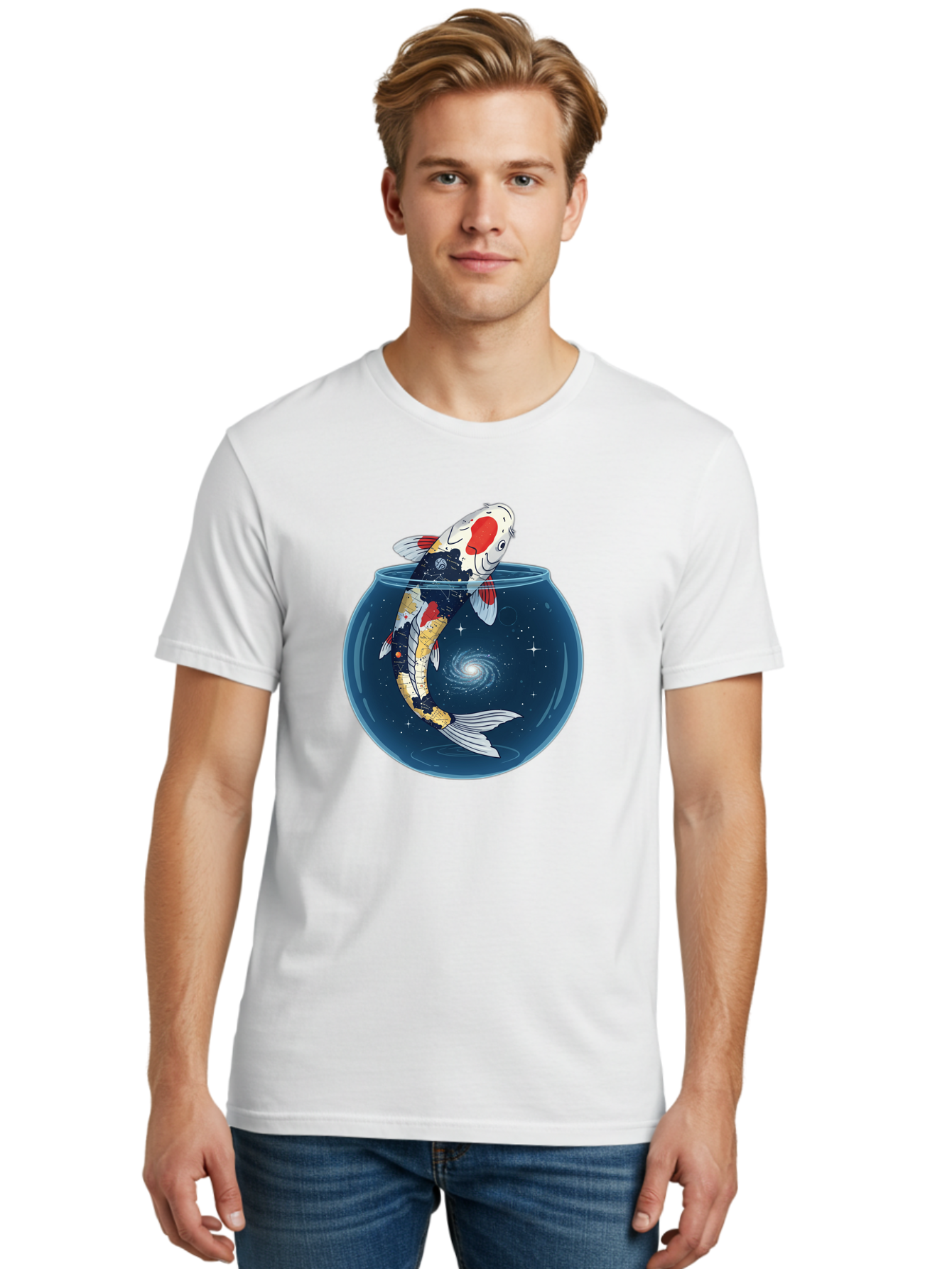 Koi-Fish-In-Galaxy-Bowl Men'S Graphic Tee, 100% Cotton, Comfortable Casual Summer Wear, Machine Washable, Vintage Camera, Old Camera, Antique Camera, Black Camera, Classic Photography, Photography Equipment, Nostalgic Device, Film Camera, Bak794