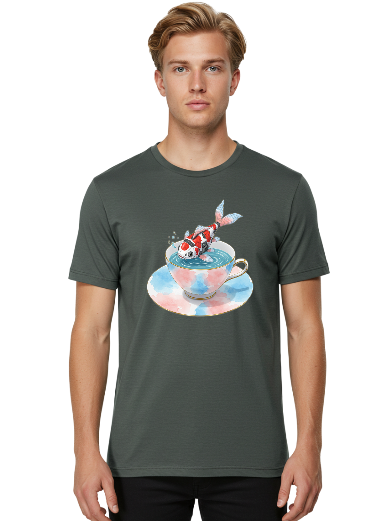 Koi-Fish-In-Teacup Men'S Graphic Tee, 100% Cotton, Comfortable Casual Summer Wear, Machine Washable, Vintage Camera, Old Camera, Antique Camera, Black Camera, Classic Photography, Photography Equipment, Nostalgic Device, Film Camera, Bak795