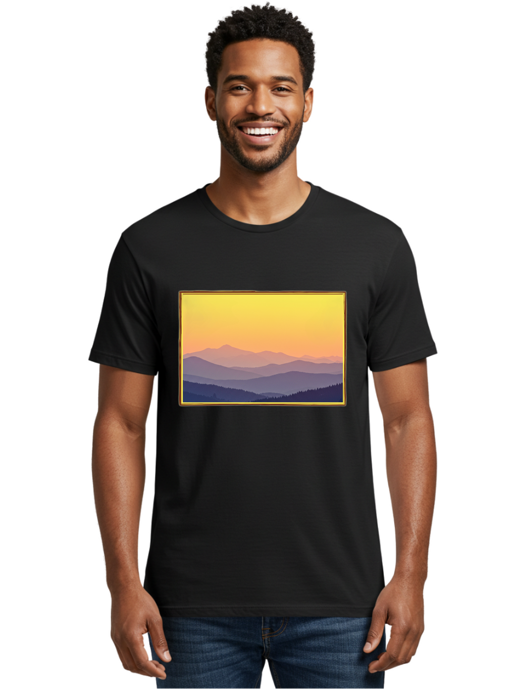 Layered-Mountains-At-Sunset Men'S Graphic Tee, 100% Cotton, Comfortable Casual Summer Wear, Machine Washable, Vintage Camera, Old Camera, Antique Camera, Black Camera, Classic Photography, Photography Equipment, Nostalgic Device, Film Camera, Bak802