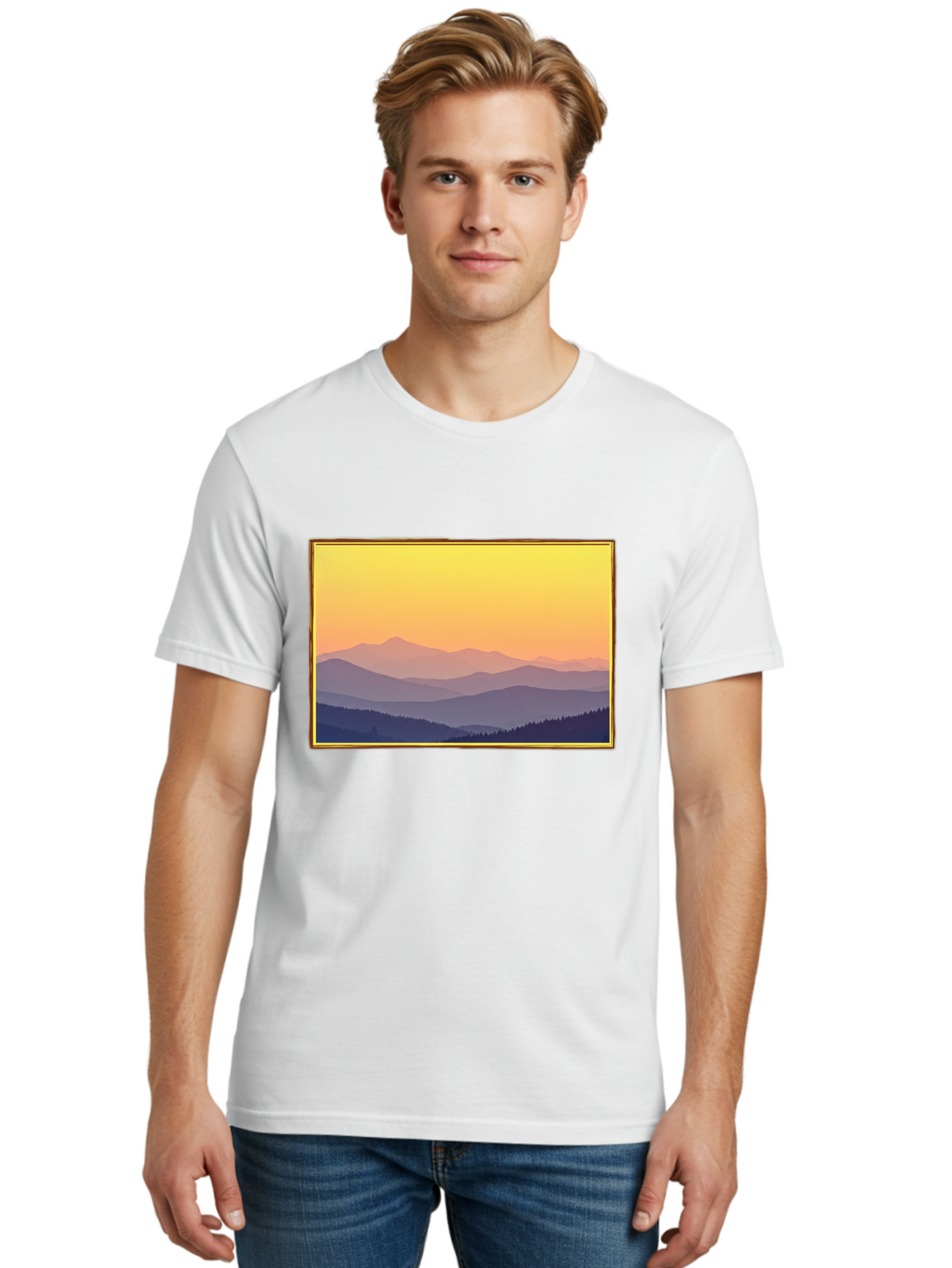 Layered-Mountains-At-Sunset Men'S Graphic Tee, 100% Cotton, Comfortable Casual Summer Wear, Machine Washable, Vintage Camera, Old Camera, Antique Camera, Black Camera, Classic Photography, Photography Equipment, Nostalgic Device, Film Camera, Bak802
