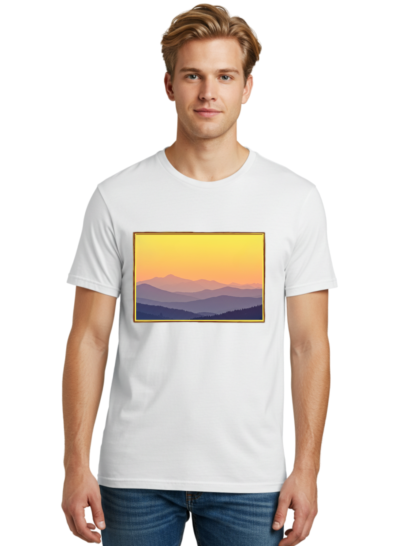 Layered-Mountains-At-Sunset Men'S Graphic Tee, 100% Cotton, Comfortable Casual Summer Wear, Machine Washable, Vintage Camera, Old Camera, Antique Camera, Black Camera, Classic Photography, Photography Equipment, Nostalgic Device, Film Camera, Bak802