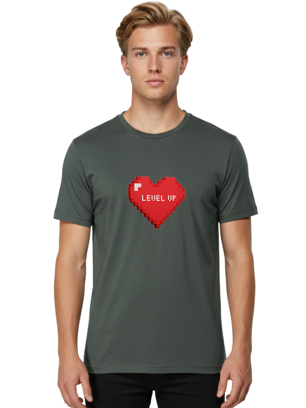 Level-Up-Heart-1 Men'S Graphic Tee, 100% Cotton, Comfortable Casual Summer Wear, Machine Washable, Vintage Camera, Old Camera, Antique Camera, Black Camera, Classic Photography, Photography Equipment, Nostalgic Device, Film Camera, Camera Art Bak816