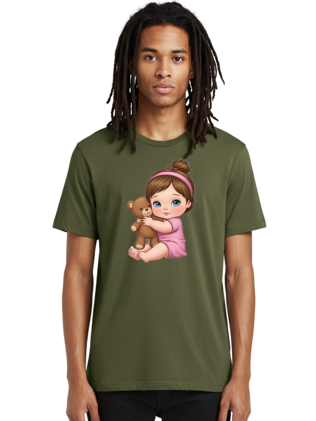 Little-Girl-Hugging-Teddy-Bear-1 Men'S Graphic Tee, 100% Cotton, Comfortable Casual Summer Wear, Machine Washable, Vintage Camera, Old Camera, Antique Camera, Black Camera, Classic Photography, Photography Equipment, Nostalgic Device, Bak819