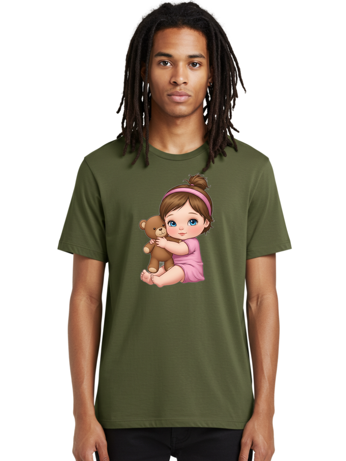 Little-Girl-Hugging-Teddy-Bear-1 Men'S Graphic Tee, 100% Cotton, Comfortable Casual Summer Wear, Machine Washable, Vintage Camera, Old Camera, Antique Camera, Black Camera, Classic Photography, Photography Equipment, Nostalgic Device, Bak819