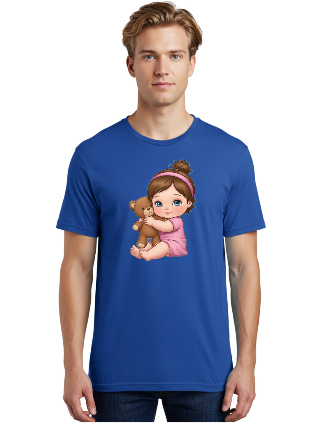 Little-Girl-Hugging-Teddy-Bear-1 Men'S Graphic Tee, 100% Cotton, Comfortable Casual Summer Wear, Machine Washable, Vintage Camera, Old Camera, Antique Camera, Black Camera, Classic Photography, Photography Equipment, Nostalgic Device, Bak819