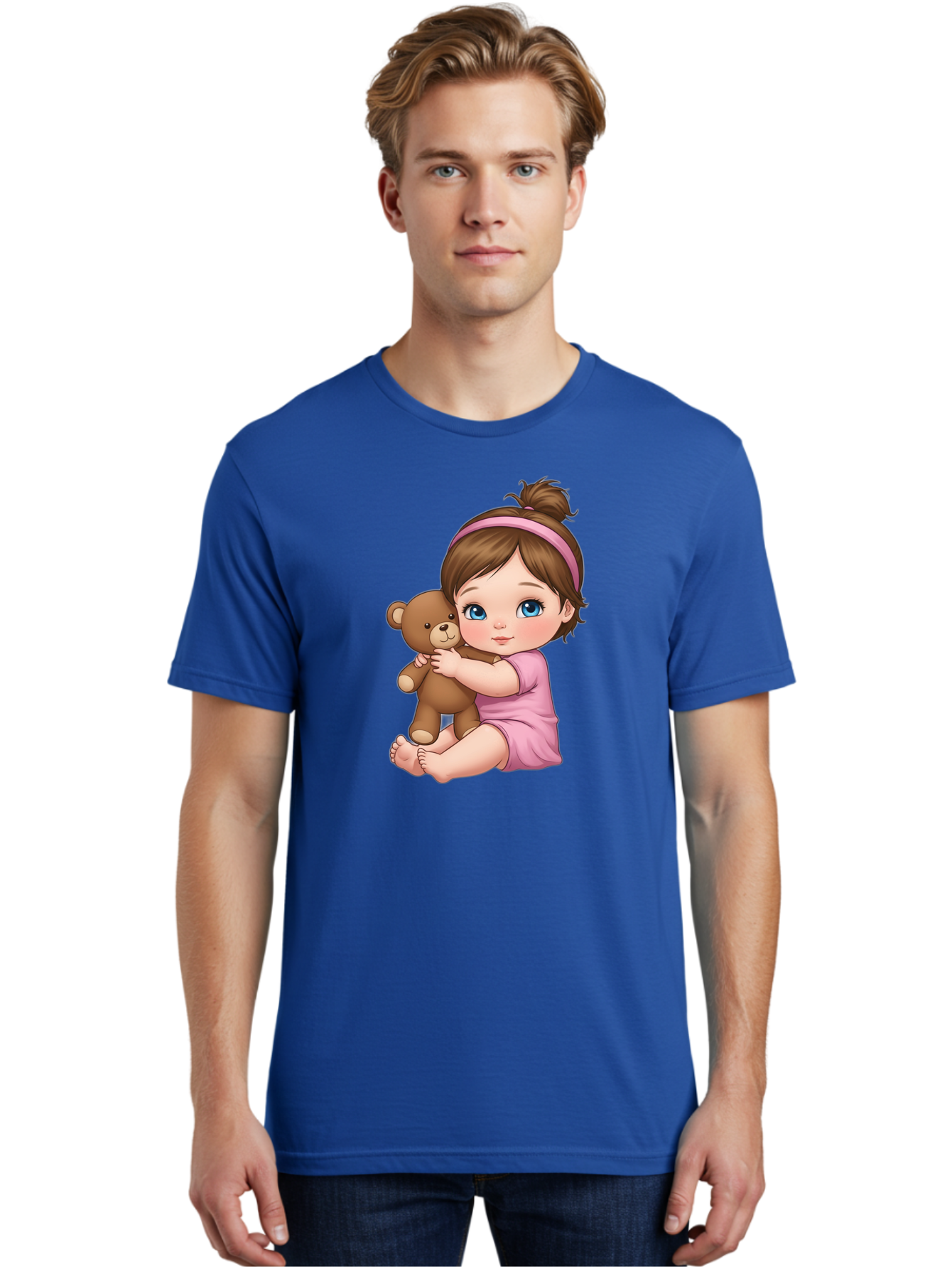 Little-Girl-Hugging-Teddy-Bear-1 Men'S Graphic Tee, 100% Cotton, Comfortable Casual Summer Wear, Machine Washable, Vintage Camera, Old Camera, Antique Camera, Black Camera, Classic Photography, Photography Equipment, Nostalgic Device, Bak819