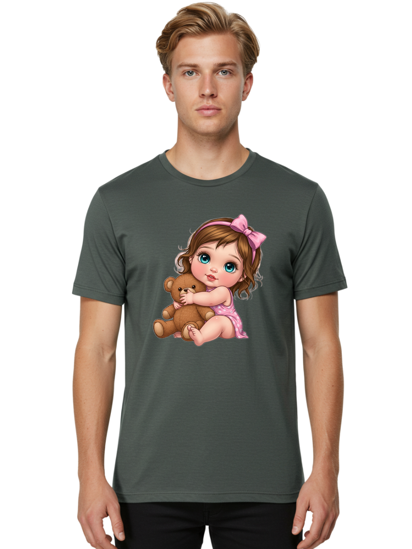 Little-Girl-Hugging-Teddy-Bear Men'S Graphic Tee, 100% Cotton, Comfortable Casual Summer Wear, Machine Washable, Vintage Camera, Old Camera, Antique Camera, Black Camera, Classic Photography, Photography Equipment, Nostalgic Device, Bak821