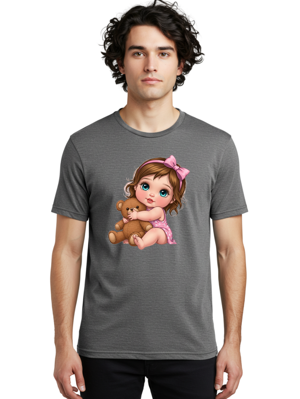 Little-Girl-Hugging-Teddy-Bear Men'S Graphic Tee, 100% Cotton, Comfortable Casual Summer Wear, Machine Washable, Vintage Camera, Old Camera, Antique Camera, Black Camera, Classic Photography, Photography Equipment, Nostalgic Device, Bak821