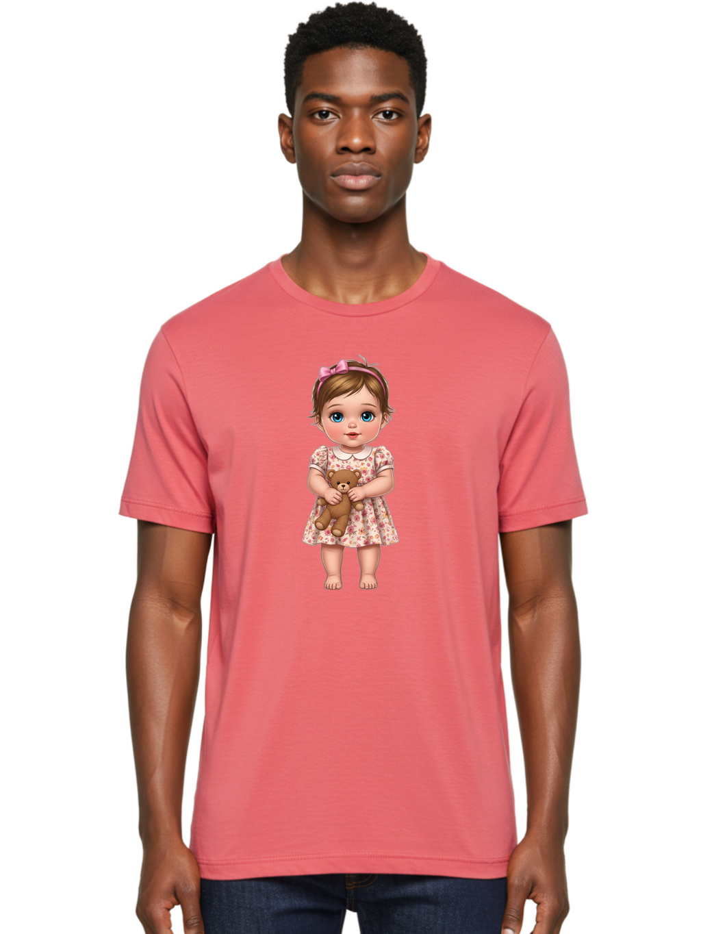 Little-Girl-With-Teddy-Bear-1 Men'S Graphic Tee, 100% Cotton, Comfortable Casual Summer Wear, Machine Washable, Vintage Camera, Old Camera, Antique Camera, Black Camera, Classic Photography, Photography Equipment, Nostalgic Device, Bak825