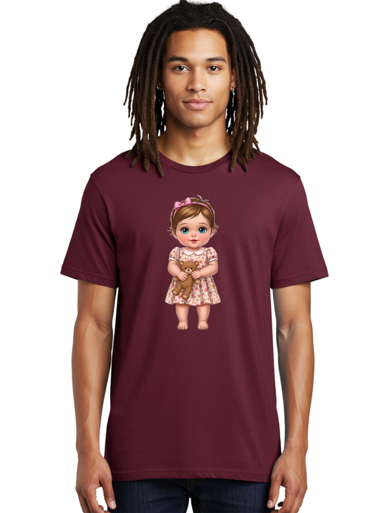 Little-Girl-With-Teddy-Bear-1 Men'S Graphic Tee, 100% Cotton, Comfortable Casual Summer Wear, Machine Washable, Vintage Camera, Old Camera, Antique Camera, Black Camera, Classic Photography, Photography Equipment, Nostalgic Device, Bak825