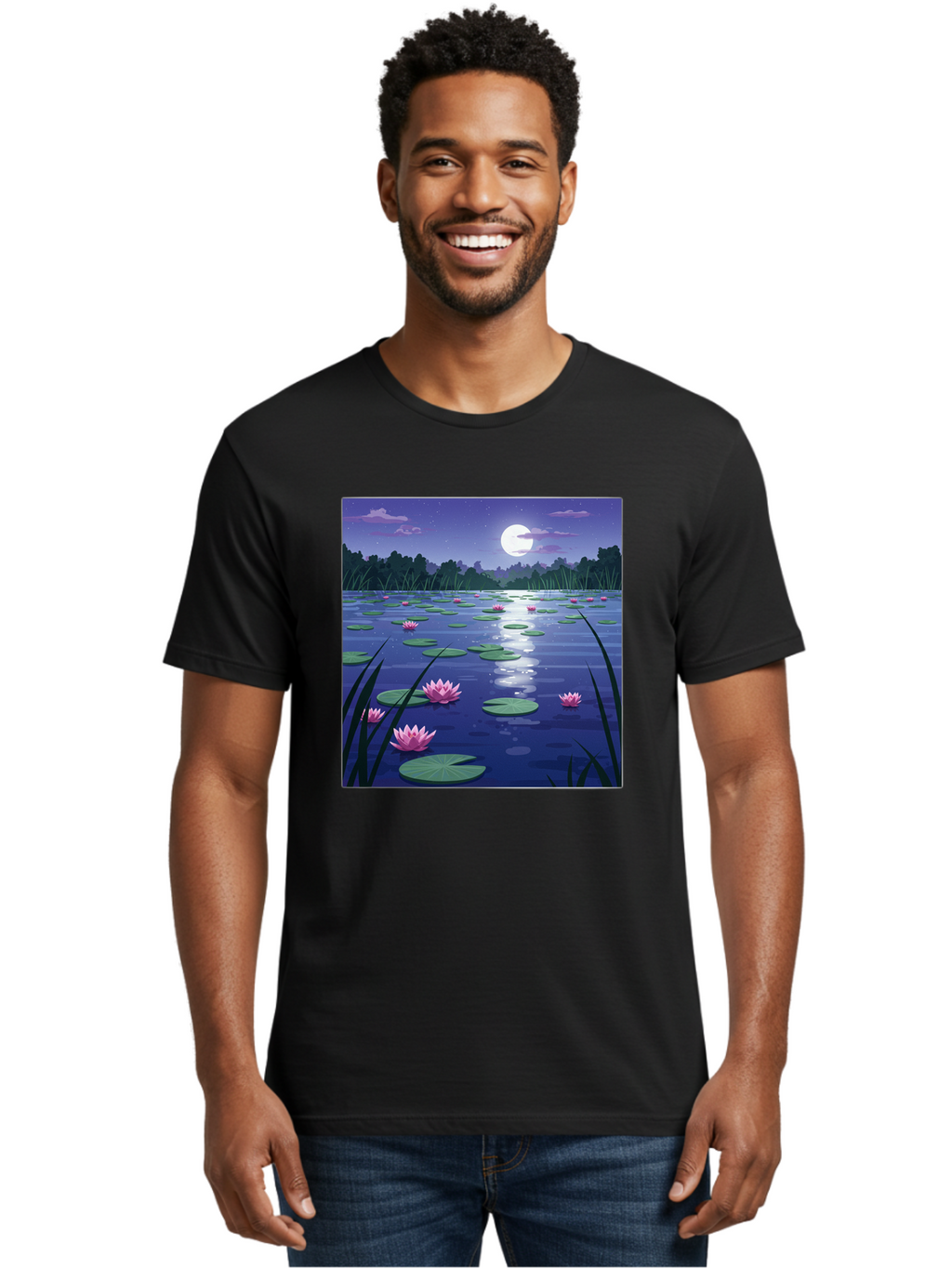 Lotus-Flowers-Under-Moonlight Men'S Graphic Tee, 100% Cotton, Comfortable Casual Summer Wear, Machine Washable, Vintage Camera, Old Camera, Antique Camera, Black Camera, Classic Photography, Photography Equipment, Nostalgic Device, Bak842