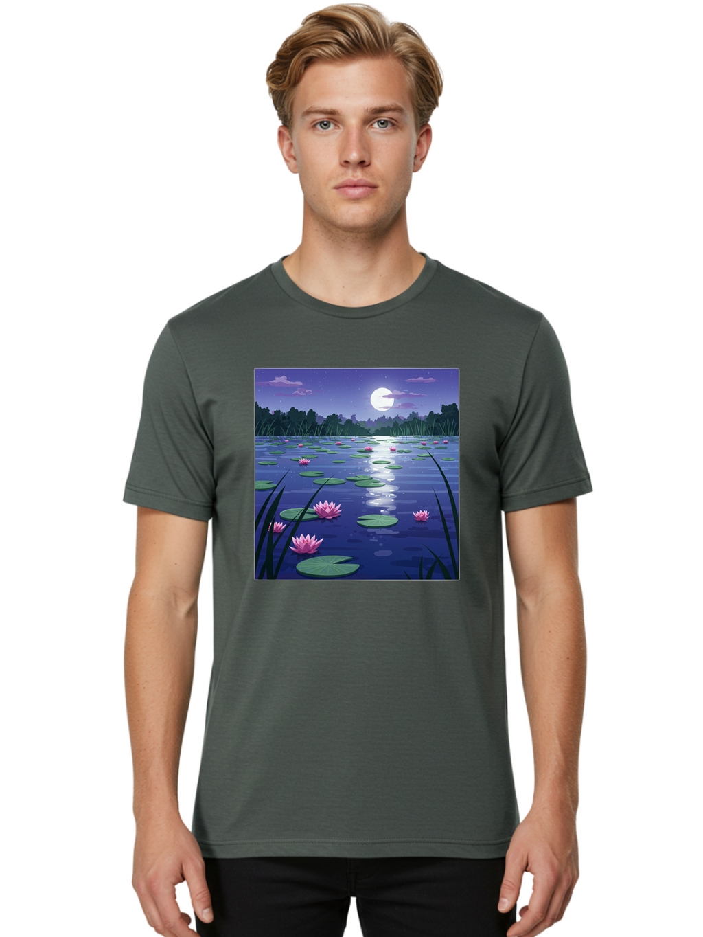 Lotus-Flowers-Under-Moonlight Men'S Graphic Tee, 100% Cotton, Comfortable Casual Summer Wear, Machine Washable, Vintage Camera, Old Camera, Antique Camera, Black Camera, Classic Photography, Photography Equipment, Nostalgic Device, Bak842