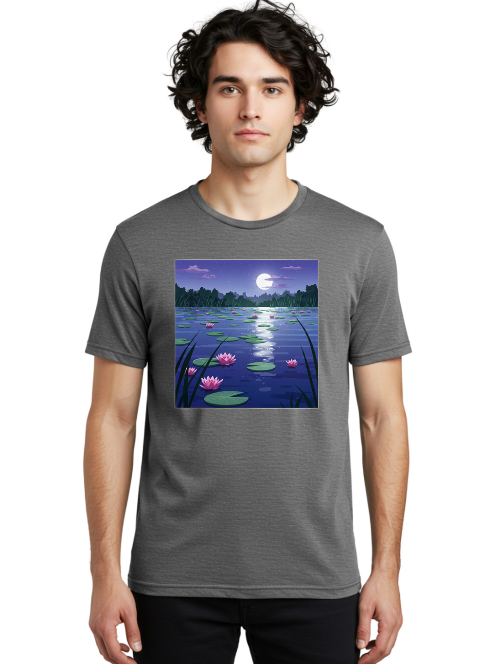 Lotus-Flowers-Under-Moonlight Men'S Graphic Tee, 100% Cotton, Comfortable Casual Summer Wear, Machine Washable, Vintage Camera, Old Camera, Antique Camera, Black Camera, Classic Photography, Photography Equipment, Nostalgic Device, Bak842
