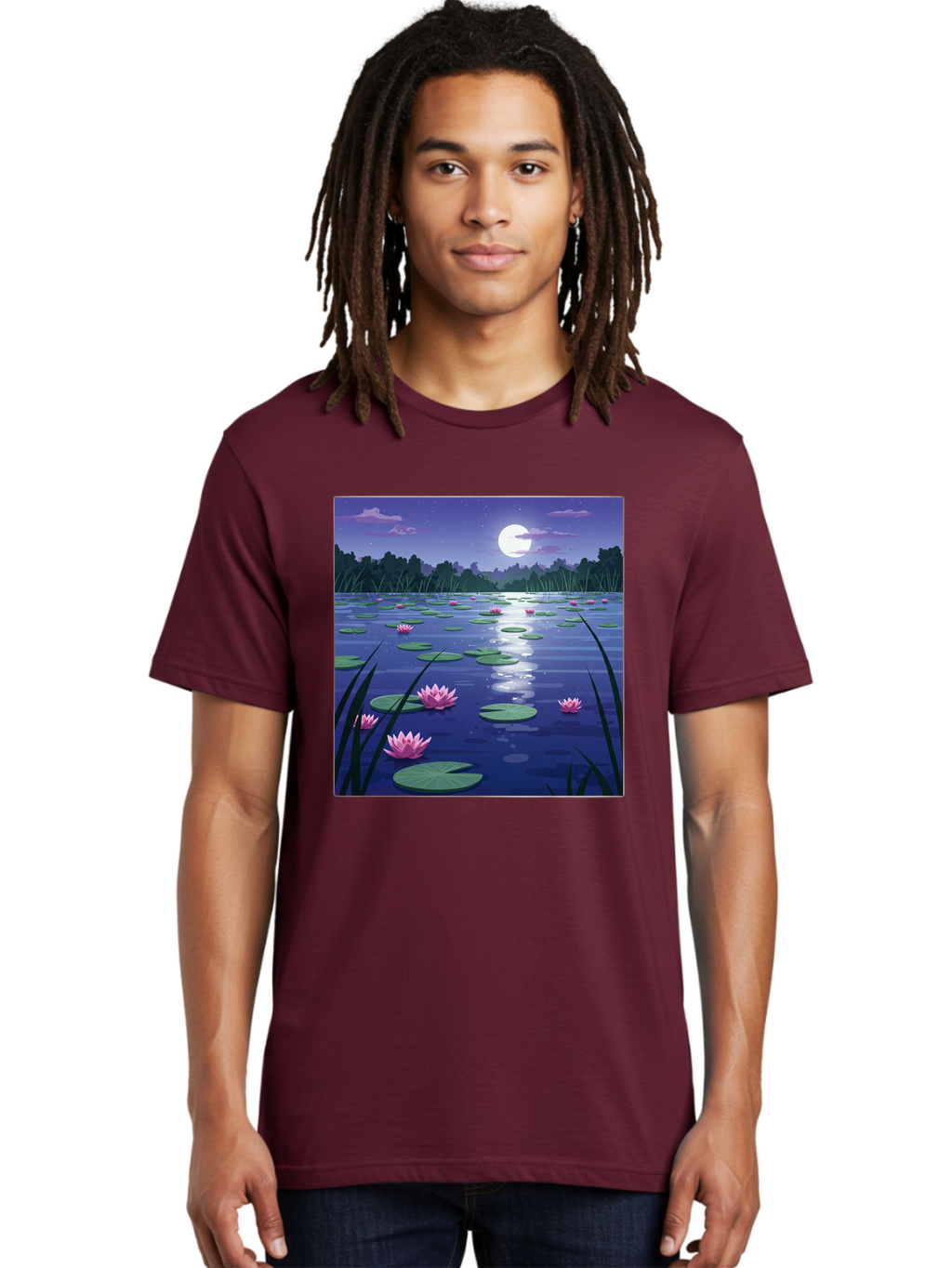 Lotus-Flowers-Under-Moonlight Men'S Graphic Tee, 100% Cotton, Comfortable Casual Summer Wear, Machine Washable, Vintage Camera, Old Camera, Antique Camera, Black Camera, Classic Photography, Photography Equipment, Nostalgic Device, Bak842