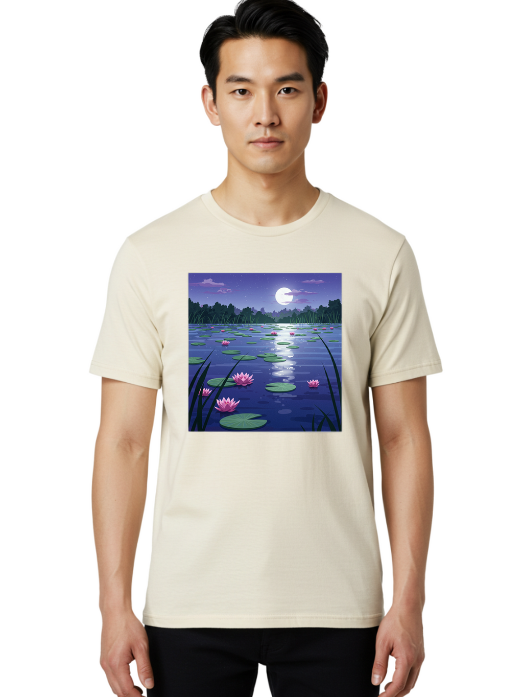 Lotus-Flowers-Under-Moonlight Men'S Graphic Tee, 100% Cotton, Comfortable Casual Summer Wear, Machine Washable, Vintage Camera, Old Camera, Antique Camera, Black Camera, Classic Photography, Photography Equipment, Nostalgic Device, Bak842