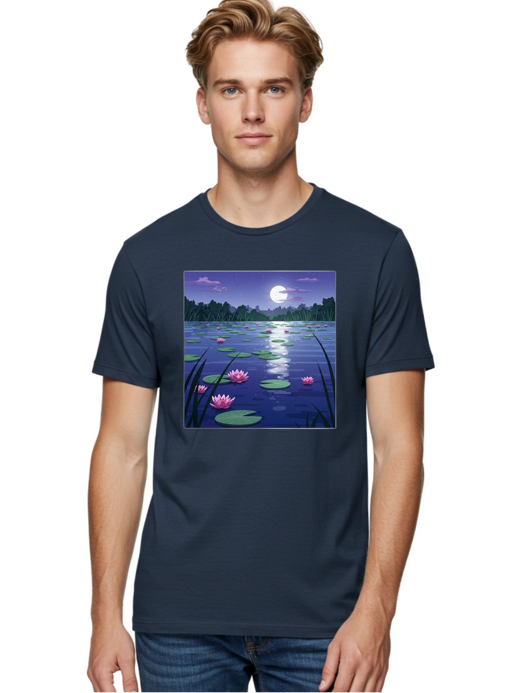 Lotus-Flowers-Under-Moonlight Men'S Graphic Tee, 100% Cotton, Comfortable Casual Summer Wear, Machine Washable, Vintage Camera, Old Camera, Antique Camera, Black Camera, Classic Photography, Photography Equipment, Nostalgic Device, Bak842
