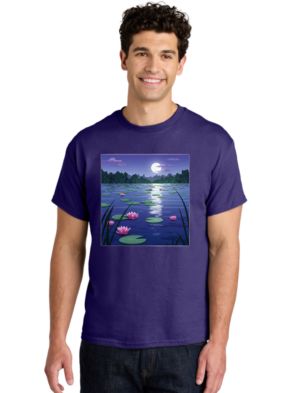 Lotus-Flowers-Under-Moonlight Men'S Graphic Tee, 100% Cotton, Comfortable Casual Summer Wear, Machine Washable, Vintage Camera, Old Camera, Antique Camera, Black Camera, Classic Photography, Photography Equipment, Nostalgic Device, Bak842