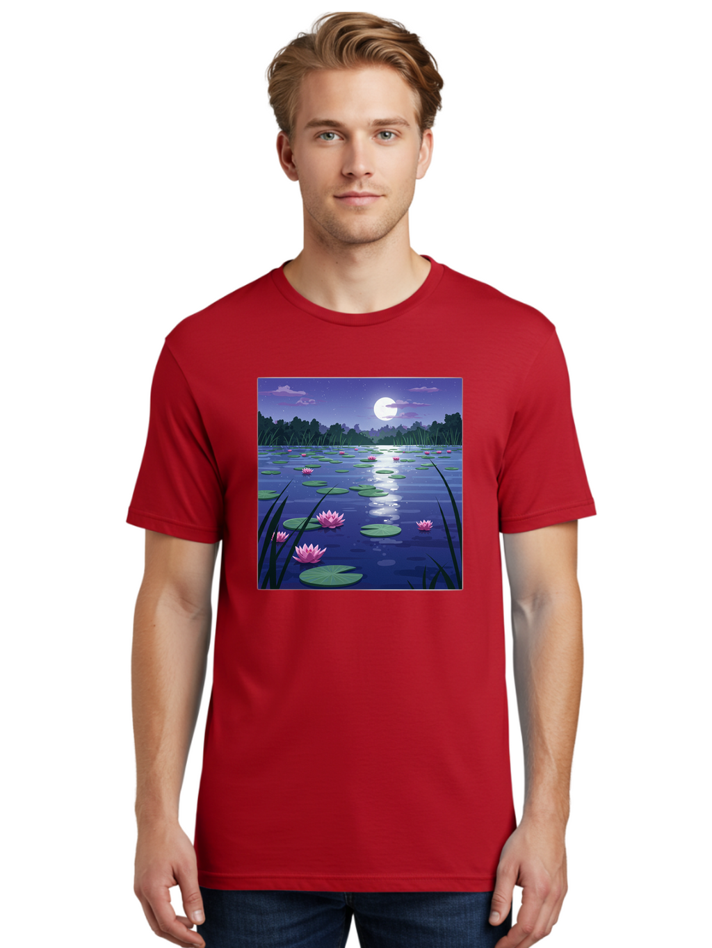 Lotus-Flowers-Under-Moonlight Men'S Graphic Tee, 100% Cotton, Comfortable Casual Summer Wear, Machine Washable, Vintage Camera, Old Camera, Antique Camera, Black Camera, Classic Photography, Photography Equipment, Nostalgic Device, Bak842
